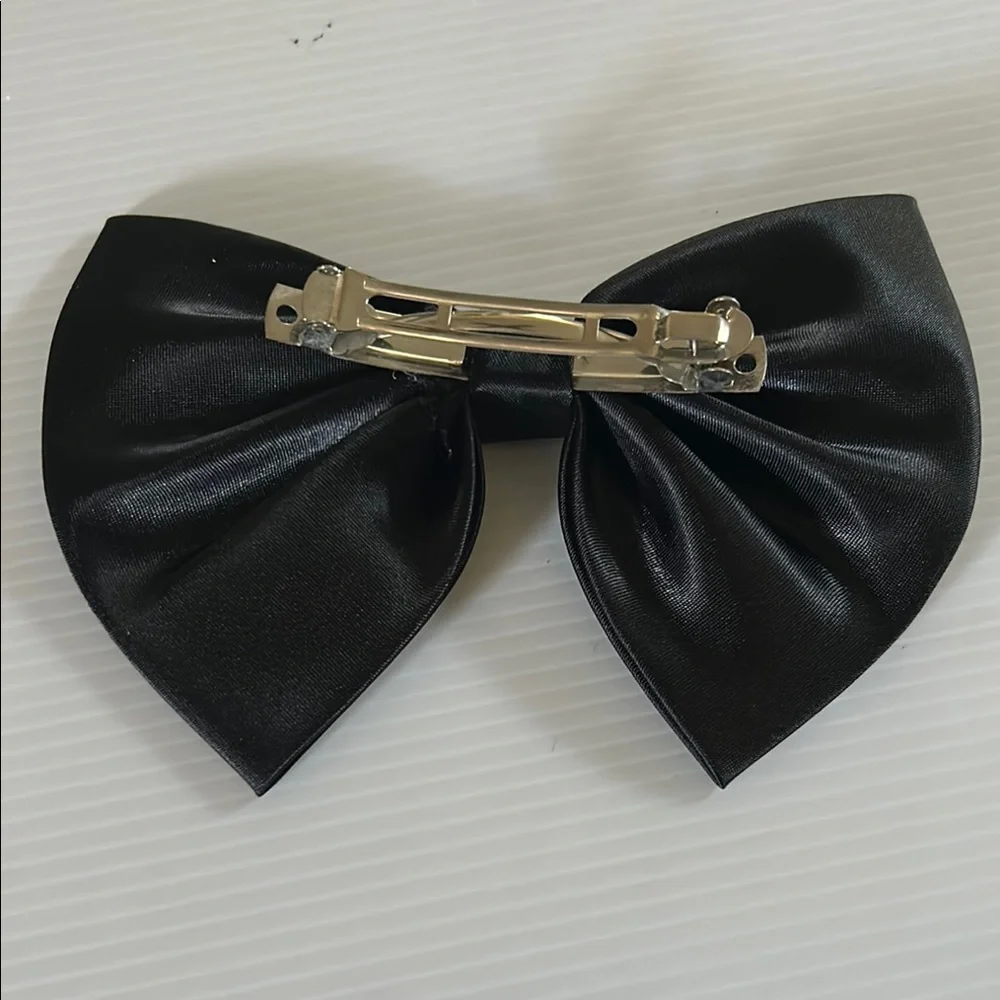 Vintage Black Satin Bow Hair Barrette